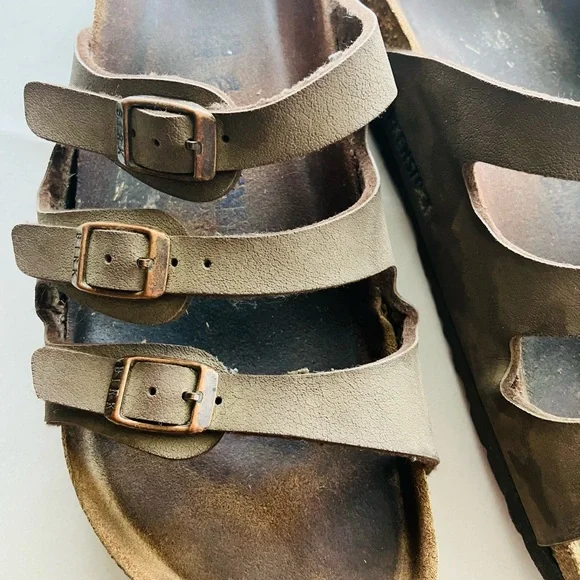 Birkenstock FLORIDA Brown Birko Flor Slides SOFT FOOTBED Leather Sandals 38(8.5) - Picture 3 of 6